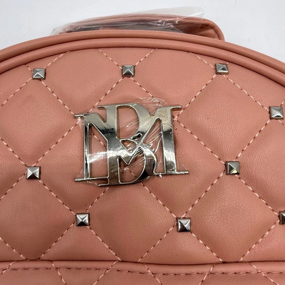 Badgley Mischka Mini Studded Backpack‎ Purse Vegan Leather Blush Quilted NWT